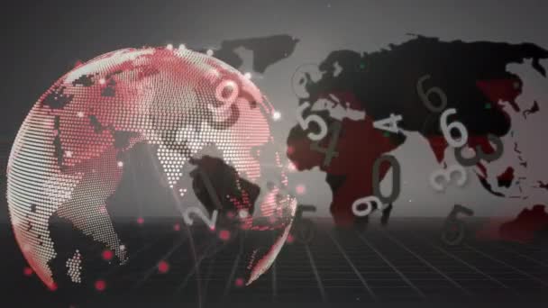 Анимация Обработки Данных Вращающемуся Глобусу Сетью Соединений Картой Мира Глобальная — стоковое видео