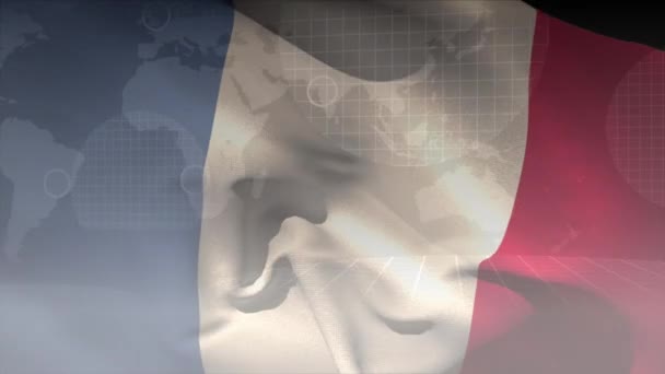 Animace Zpracování Dat Nad Vlajkou Francie Světovou Mapou Globální Zpracování — Stock video