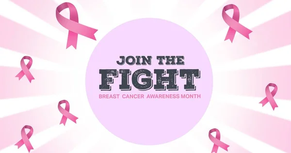 Composition of pink ribbon logo and breast cancer text on white background. breast cancer positive awareness campaign concept digitally generated image.