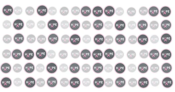 多种粉色丝带标志的组成 并希望文字在白色背景上 乳腺癌认识运动概念数字化生成的图像 — 图库照片