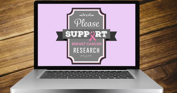 Composition Pink Ribbon Logo Breast Cancer Text Laptop Screen Breast — Stock Photo, Image