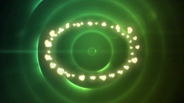 Yeşil dairelerin üzerinde fotokopi alanı olan noel dekorasyonu peri ışıkları animasyonu. Noel, gelenek ve kutlama konsepti dijital olarak oluşturuldu.