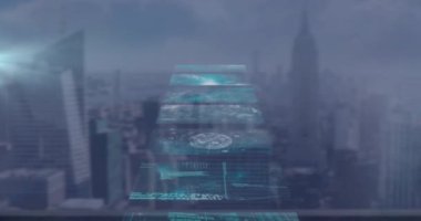 Manzara üzerinde finansal veri işleme animasyonu. küresel iş, bağlantılar, dijital arayüz ve teknoloji konsepti dijital olarak oluşturulmuş video.