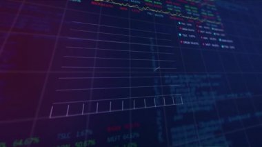 Mavi arka planda finansal veri işleme animasyonu. küresel iş, bağlantılar, dijital arayüz ve teknoloji konsepti dijital olarak oluşturulmuş video.