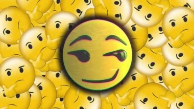 Sırıtan surat emojisi üzerindeki arıza efektinin dijital animasyonu birden fazla düşünen yüz ifadesine karşı. ifade ve iletişim kavramı
