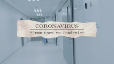 Hastanede koşan doktorlarla ilgili covid 19 mesajının animasyonu. küresel covid 19 salgın konsepti dijital olarak oluşturulmuş video.