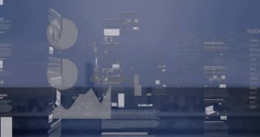 Manzara üzerinde veri işleme animasyonu. küresel bağlantılar, dijital arayüz ve teknoloji konsepti dijital olarak oluşturulmuş video.