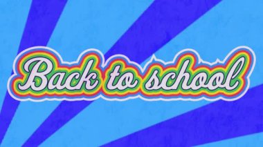 Mavi arkaplanda renkli harflerle okula dönüş metninin animasyonu. eğitim ve öğrenme kavramı dijital olarak oluşturulmuş video.