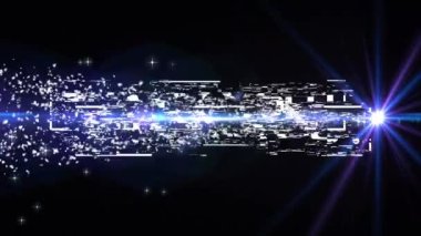 Mavi ışıklar ve siyah arka planda kar taneleri üzerine yazılan teşekkür mesajının animasyonu. Video oyunu, eğlence ve dijital arayüz kavramı dijital olarak oluşturuldu.