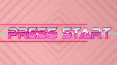 Basın animasyonunun pembe elmas şekilli neon çizgilerin üzerine pembe metalik olarak başlaması. Video oyunu, eğlence ve dijital arayüz kavramı dijital olarak oluşturuldu.