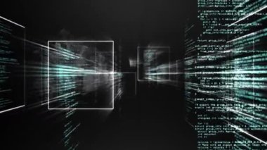 Siyah arkaplan üzerinde veri işleme ile birden fazla ekranda duman etkisi. bilgisayar arayüzü ve teknoloji kavramı