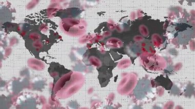Coperid 19 hücre haritası ve veri işleme animasyonu. küresel covid 19 salgın konsepti dijital olarak oluşturulmuş video.