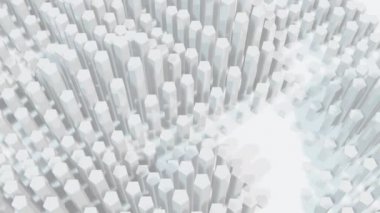 Kırmızı metin animasyonu büyük satış, hareket eden altıgen sütunlar üzerinde. perakende ticaret, iletişim ağı ve dijital arayüz konsepti dijital olarak oluşturulmuş video.