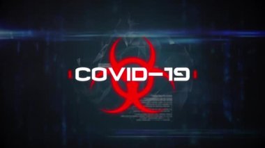 Veri işleme ve küresel üzerinde covid 19 uyarı metni animasyonu. küresel covid 19 salgın konsepti dijital olarak oluşturulmuş video.