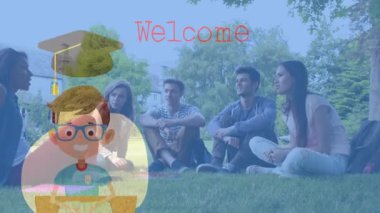 Öğrenciler yerine okula hoş geldin mesajının animasyonu. eğitim ve öğrenme kavramı dijital olarak oluşturulmuş video.