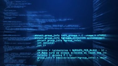 Mavi arkaplan ile veri işleme ile birden fazla ekranın dijital animasyonu. bilgisayar arayüzü ve teknoloji kavramı