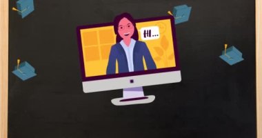 Okul eşyaları simgelerinin canlandırılması. eğitim, geliştirme ve öğrenme konsepti dijital olarak oluşturulmuş video.