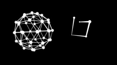 Siyah arka planda hareket eden şekillerin animasyonu. küresel sosyal medya, bağlantılar, iletişim ve teknoloji konsepti dijital olarak oluşturulmuş video.