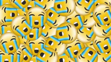 Birden fazla ağlayan yüz emojisinin dijital animasyonu siyah arka plana düşüyor. ifade ve iletişim kavramı