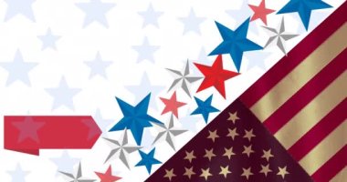 Özgürlük heykeli ve Amerikan bayrağı üzerinde kırmızı, beyaz ve mavi yıldızların birleşimi. Vatanseverlik, bağımsızlık, ordu ve dijital olarak üretilen görüntü konsepti.