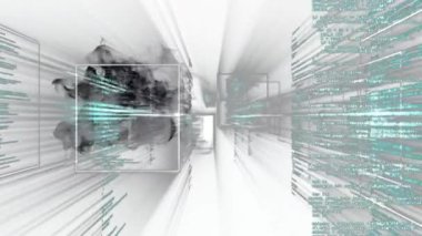 Beyaz zemin üzerinde veri işleme ile birden fazla ekranda siyah duman etkisi. bilgisayar arayüzü ve teknoloji kavramı