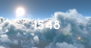 Bulutların ve gökyüzünün üzerinde büyüyen sayıların animasyonu. küresel sosyal medya, bağlantılar, iletişim ve teknoloji konsepti dijital olarak oluşturulmuş video.