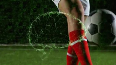 Futbolcu yerine dijital beyin modelinin animasyonu. spor ve yarışma konsepti dijital olarak oluşturulmuş görüntü.
