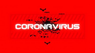 Yarasalar ve kırmızılar üzerinde koronavirüs uyarı metninin animasyonu. küresel covid 19 pandemik uyarı konsepti dijital olarak oluşturulmuş video.