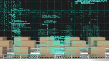 Şebeke üzerinden veri işleme, taşıyıcı banttaki çoklu dağıtım kutularıyla karşılaştırılıyor. lojistik ve ulaşım sektörü kavramı