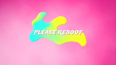 Beyaz metnin animasyonu lütfen yeniden başlat, yeşil ve mavi damlaların üzerinde, yumuşak pembe arka planda. Video oyunu, eğlence ve dijital arayüz kavramı dijital olarak oluşturuldu.