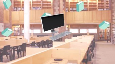 Kütüphane üzerinden okula dönüş metninin animasyonu. eğitim, geliştirme ve öğrenme konsepti dijital olarak oluşturulmuş video.