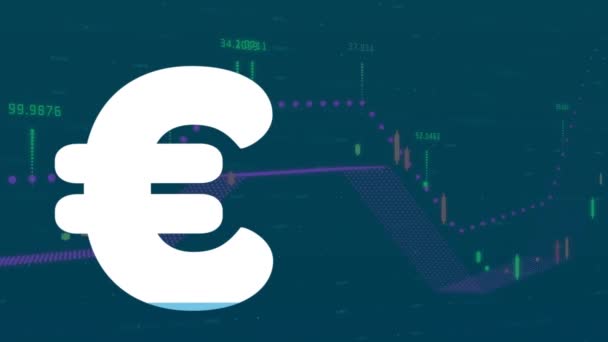 Animatie Van Het Euroteken Verwerking Van Financiële Gegevens Mondiaal Financieel — Stockvideo