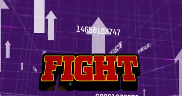 在多个变化的数字上打文字 在紫色背景上箭头向上移动 电子游戏界面和技术概念 — 图库视频影像