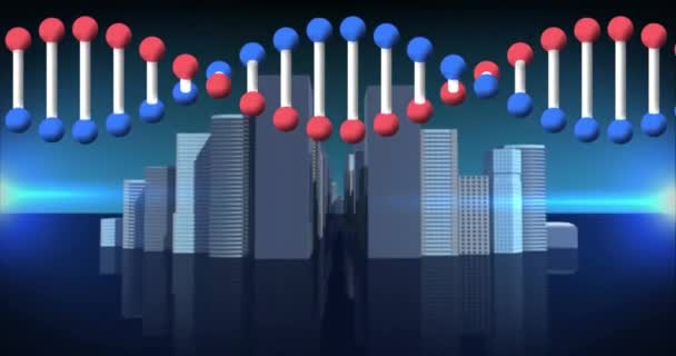 Animatie Van Ronddraaiend Dna Licht Modern Stadsbeeld Videospelletjes Medisch Onderzoek — Stockvideo