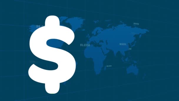 Animatie Van Dollarteken Financiële Gegevensverwerking Mondiaal Financieel Zakelijk Digitaal Interface — Stockvideo