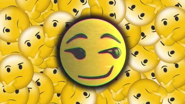 Animación Digital Efecto Glitch Sobre Emoji Cara Sonriente Contra Múltiples — Vídeo de stock