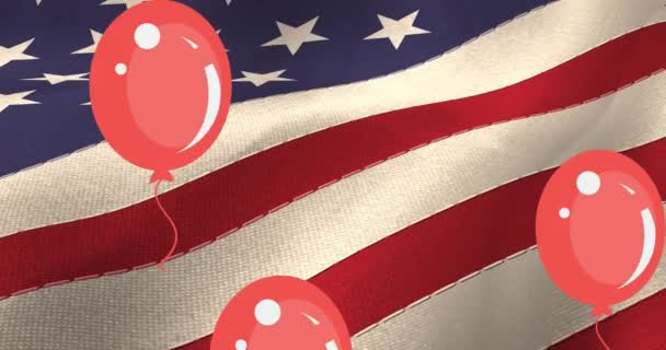 Amerikan Bayrağının Üzerinde Kırmızı Balonlar Olan Teşekkür Mesajları Vatanseverlik Bağımsızlık — Stok video