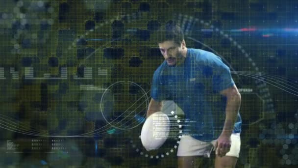 Animação Processamento Dados Varredura Escopo Sobre Jogador Rugby Conceito Desporto — Vídeo de Stock