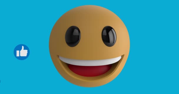 Κινούμενα Σχέδια Του Χαμογελαστού Εικονιδίου Emoji Γυαλιά Ηλίου Αντίχειρες Επάνω — Αρχείο Βίντεο
