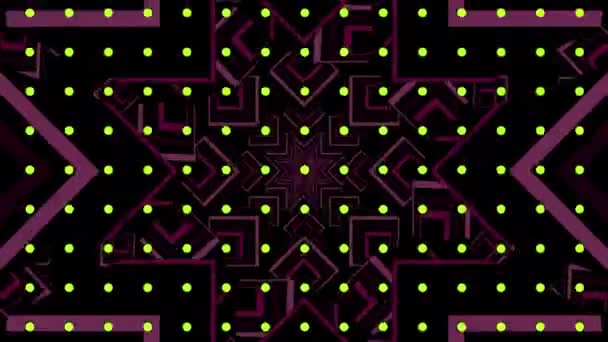 Animation Pink Stars Moving Grid Pulsating Yellow Dots Black Background — 비디오