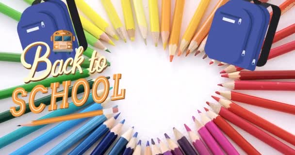 Animatie Van Terug Naar School Tekst School Items Pictogrammen Onderwijs — Stockvideo