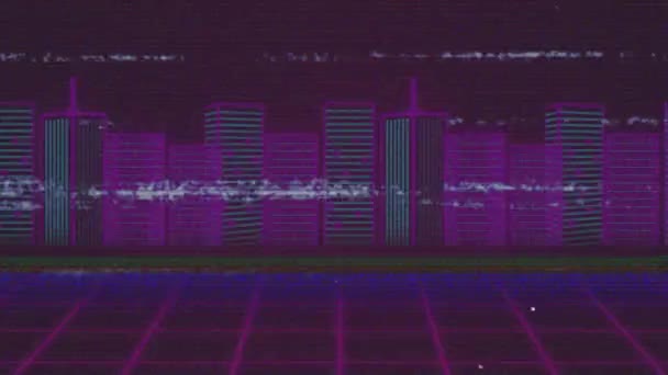 파란색의 선으로 구성된 애니메이션 분홍색 파란색의 어둡고 어두운 격자와 경관을 — 비디오