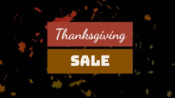 Thanksgiving Venda Banner Texto Contra Folhas Bordo Flutuando Contra Fundo — Vídeo de Stock