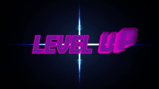 Animace Level Textu Nad Modrými Světly Černém Pozadí Video Hra — Stock video