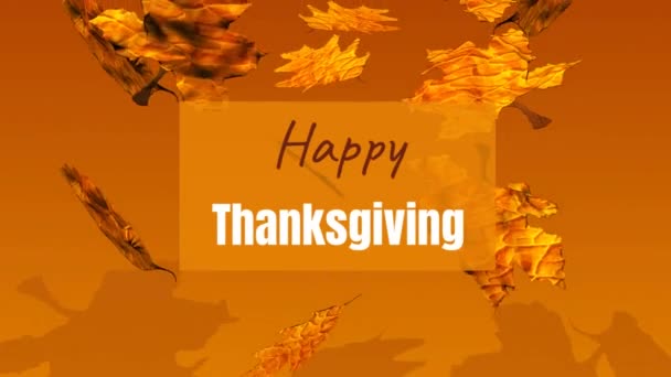 Animacja Szczęśliwego Tekstu Dziękczynienia Pomarańczowym Transparencie Nad Opadającymi Liśćmi Wakacje — Wideo stockowe