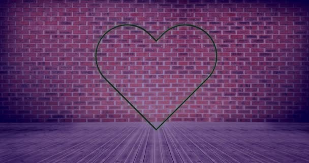 Animación Del Icono Del Corazón Neón Sobre Fondo Pared Ladrillo — Vídeo de stock