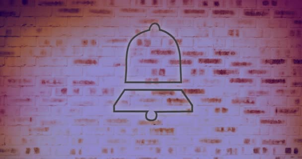 Animation Neon Bell Icon Brick Wall Social Media Connections Digital — Stock Video