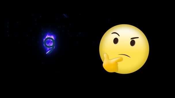 Emoji Ikonu Animasyonu Siyah Arkaplanda Dokuz Numara Küresel Sosyal Medya — Stok video