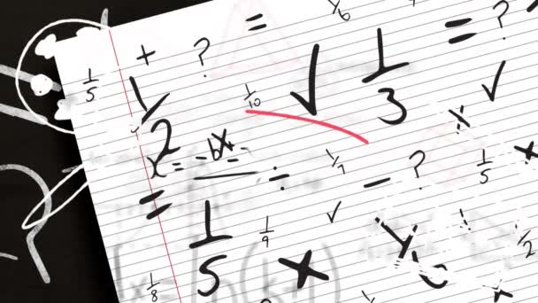 Mathematical Equations Floating Mathematical Symbols White Lined Paper Back School — Stock Video