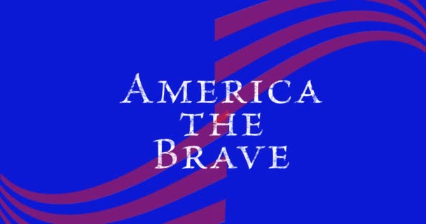 Animación Texto America Valiente Con Líneas Rojas Onduladas Azul Patriotismo — Vídeos de Stock